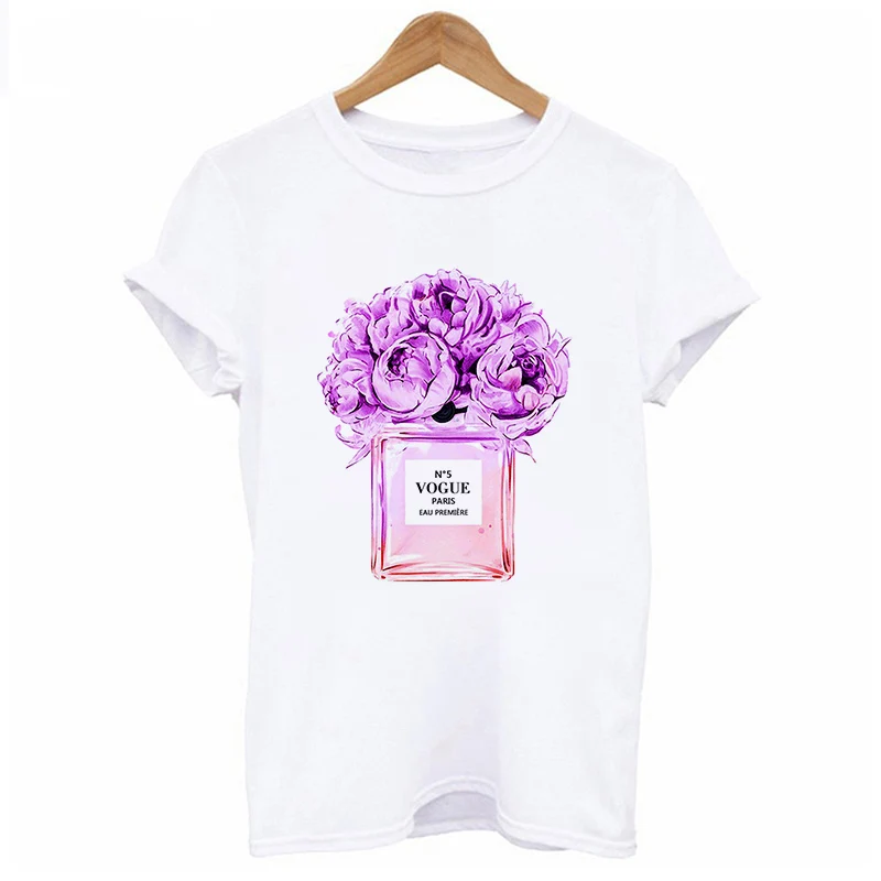 Nauji marškinėliai Moterims Mados kvepalai atspausdintas T-shirt Harajuku estetika T-shirt moterų baltos viršūnės drabužių, O-neck Tee Streetwear