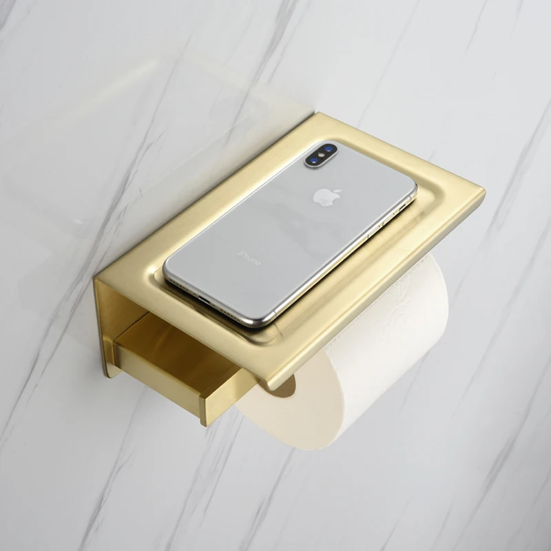 Paprasta, nerūdijančio plieno, matinio aukso vonios kambarys roll turėtojas tualetas butas popieriniu rankšluosčiu stovo ritės gali būti pateiktas mobiliojo telefono laikiklis