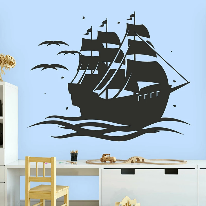 Piratų Laivas Siena Lipdukas Burės Decal Sailor Kambario Dekoro Priedai Berniukų Miegamasis Sienų Dekoras Valtis Freskos Svajones Navigacijos
