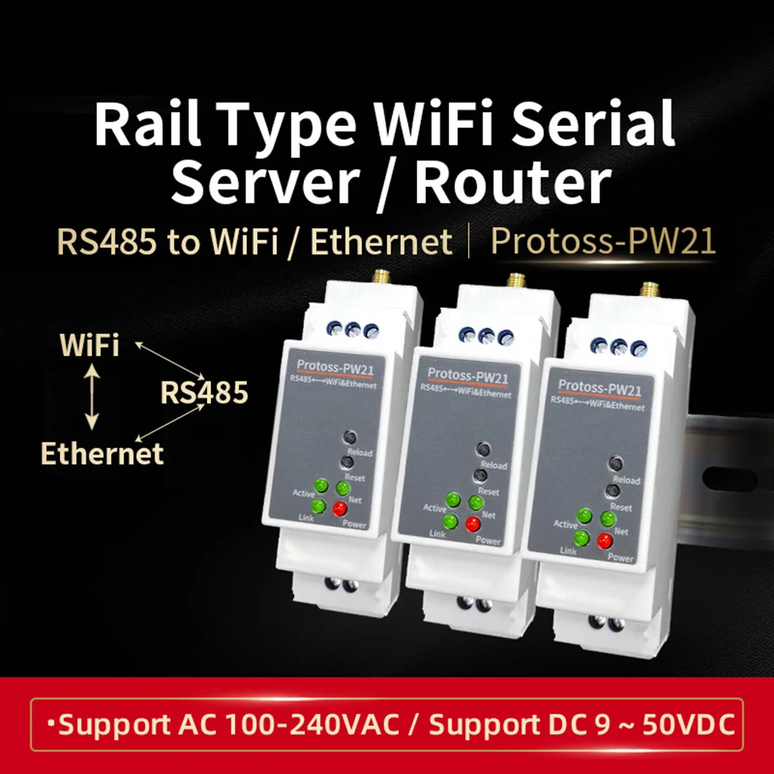 Protoss-PW21 RS485 Laidinio Wifi, Ethernet Belaidžio Serijos Serverio Geležinkelių Montavimo DTU Paramos Modbus TCP į RTU, 