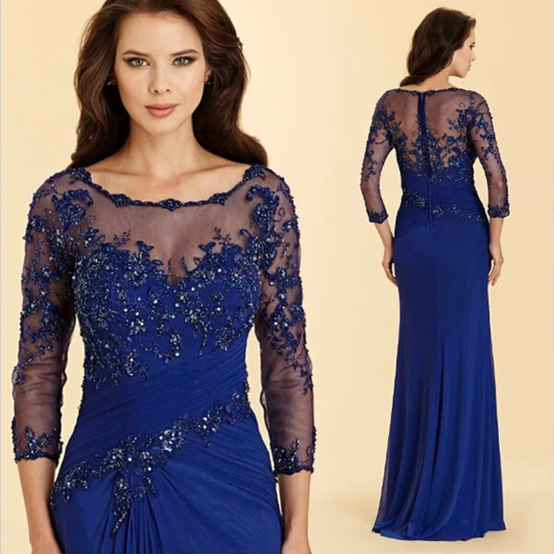 Puošnios Nėrinių Tamsiai Mėlyna Plius Dydis Undinė Motina Nuotakos Suknelės Vestuvėms 2020 Šifono Jaunikis Krikštamotė Suknelės Chalatai