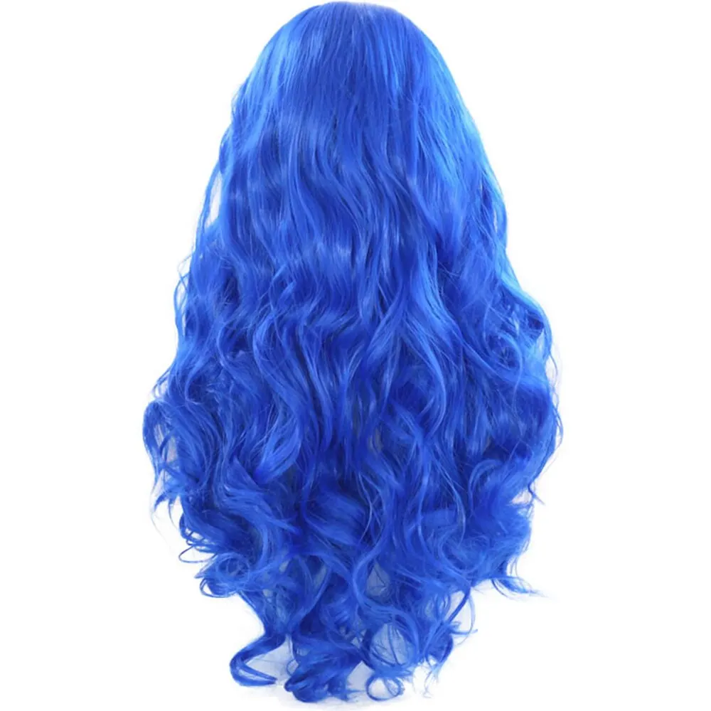 QUINLUX PERUKAI Mėlyna Banguotu Sintetinių Nėriniai Priekiniai Plaukai Moterų Makiažas Menininko Grožio Perukai Glueless Šilumos Pluošto Cosplay Kostiumų Perukas