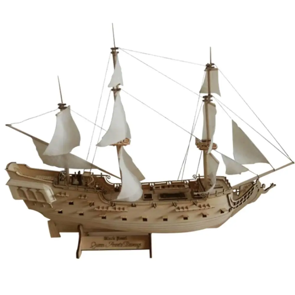 RCtown 1:300 Masto Mediniai Surenkami Retro Karibų jūros Piratai Black Pearl Burlaivis Modeliavimo Žaislas