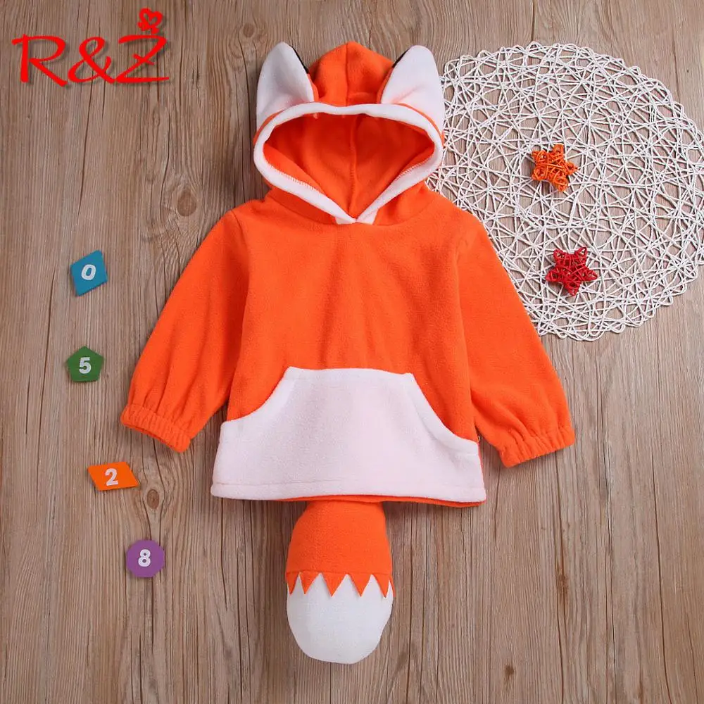 R&Z vaikų megztinis 2019 m. pavasarį ir rudenį naujų vaikų drabužiai berniukams ir mergaitėms, oranžinė ilgomis rankovėmis su gobtuvu animacinių filmų fox viršų
