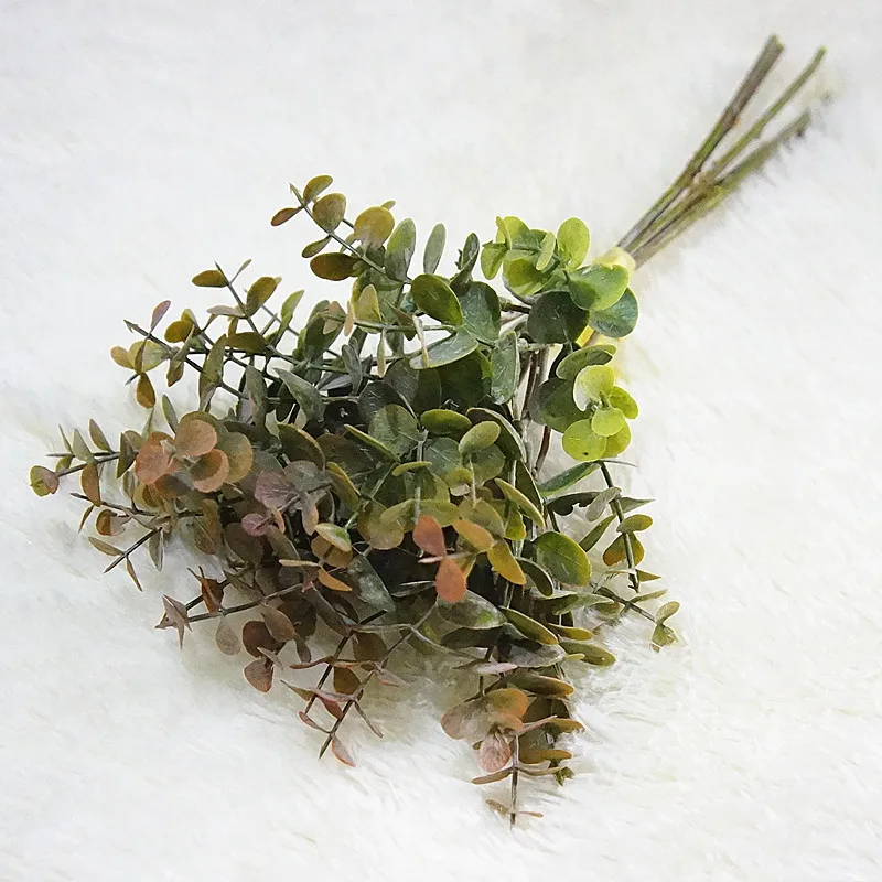 Rankų darbo 6 filialus eucalyptu pinigų lapų modeliavimas Europos dirbtinis žalieji augalai netikrą gėlių daigai lakštinių medžiagų apdaila