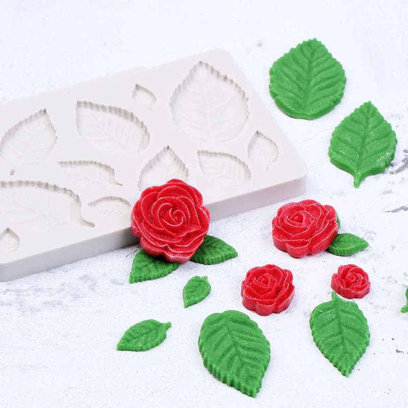 Rožių žiedų silikono fandont pelėsių Silikagelio lapų formų Šokolado lapų formų rožių saldainiai pelėsių