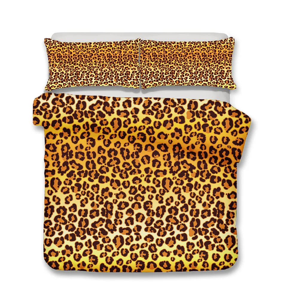 Rudas Juodas Leopardas Vieną Dvigubo Patalynės Komplektai su Pagalvę Pseudo Gyvūnų Odos Antklodė Padengti Nustatyti Berniukų Kambario Dekoro Lova Padengti 2/3Pcs