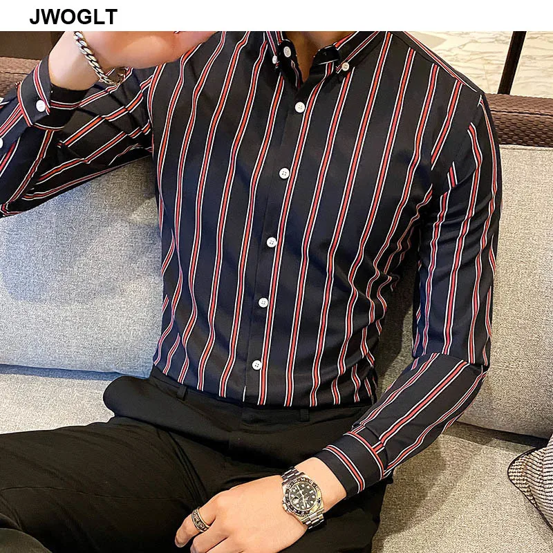 Rudenį Naujų Korėjos Mados Atsitiktinis Mygtuką Žemyn Marškiniai Vyrams Dizainas, Brand Slim Fit Vyras Marškinėliai Ilgomis Rankovėmis Dryžuotas Marškinėliai