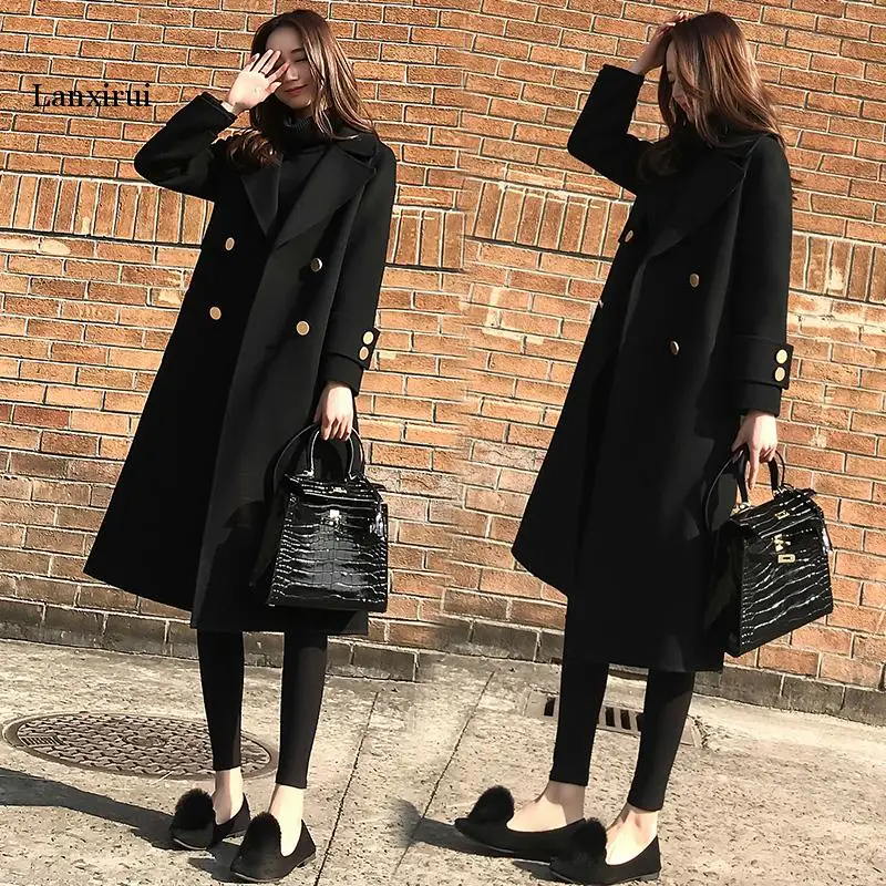 Rudenį ir žiemą naujas korėjiečių versija laisvi plonas vilnonis paltas moteriška ilgai skyriuje juodas vilnonis paltas mada Moterims