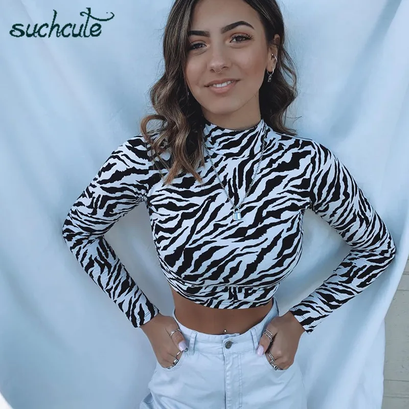 SUCHCUTE ilgomis Rankovėmis MOTERIŠKI Marškinėliai Zebra Moterų Viršūnių Backles Vasaros 2020 Y2K Estetinės Viršų E Mergina Tee Clubwear