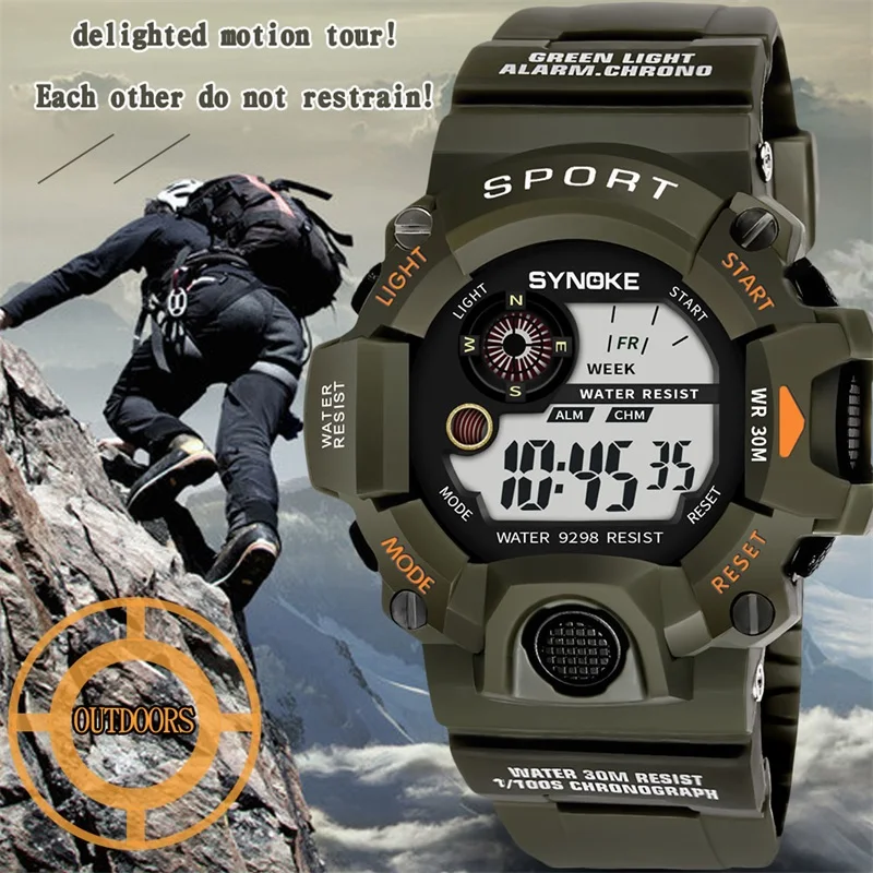SYNOKE Vyrų Laikrodžiai Anti-Shock 30M atsparus Vandeniui Atsparus Sportinis Žiūrėti PU Dirželis Šviesos Elektroninis Laikrodis Wristatch Relojes Hombre