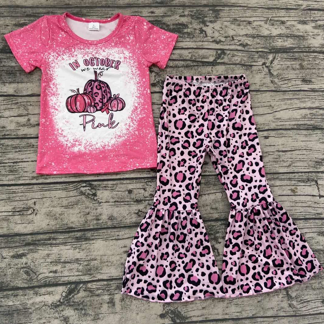 Saldus moliūgų 2vnt apranga Padėkos nustatyti mergina moliūgų spausdinti marškiniai ir pink leopard kelnes rungtynės rinkinys