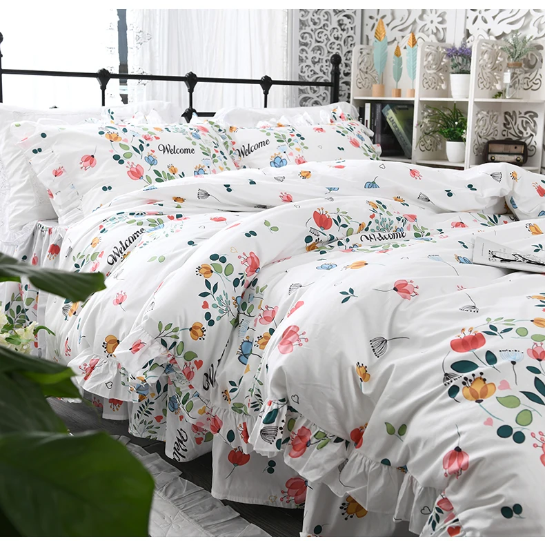 Sielovados medvilnės, baltos spalvos spausdinta medvilnės lovos antklodė susiėmę princesė vėjo plika miego šviežių lova skleisti
