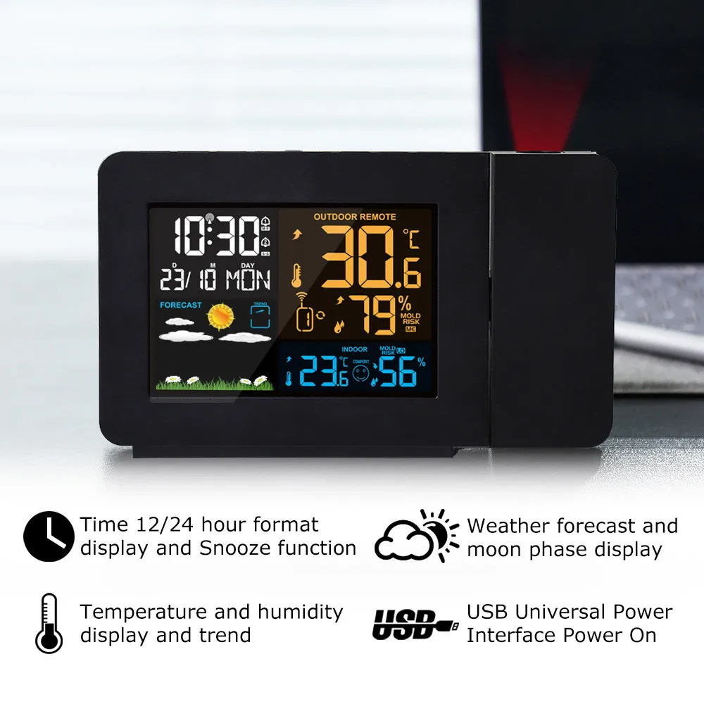 Skaitmeninio Signalo Sieninis Laikrodis Oras Stotis LCD Laikrodis, Temperatūra, Drėgmė, Slėgis, Vėjo Orų Prognozė Paramos 7 Kalbomis