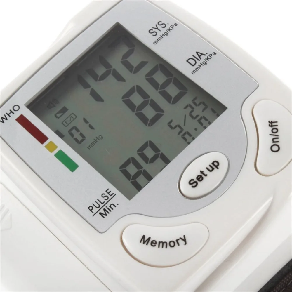 Skaitmeninis LCD Ekranas Automatinis Riešo kraujospūdžio matuoklis Prietaisas Širdies Plakimas Norma Pulso Matuoklis Priemonė Kamertonas ' Balta sveikatos