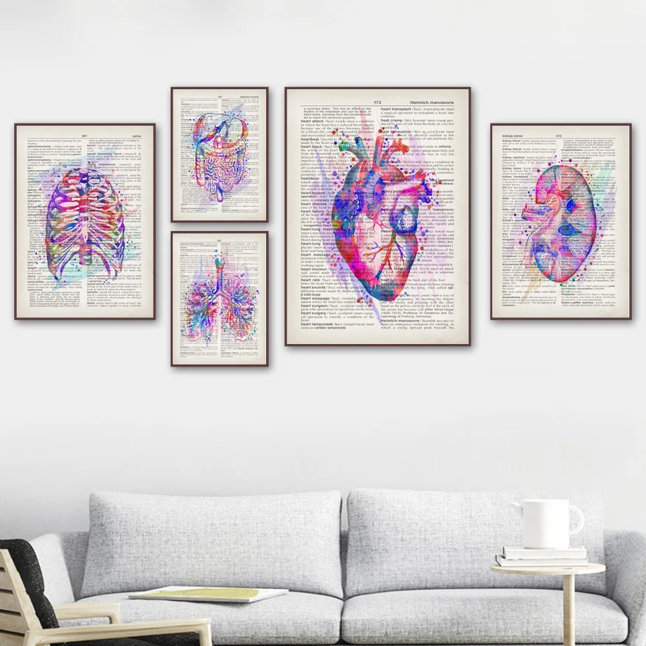 Smegenų, Širdies, Plaučių, Inkstų Krūtinkaulio Žmogaus Anatomija Derliaus Plakatas Sienos Menas Spausdinti Drobės Tapybos Sienos Nuotraukas Gyvenimo Kambario Dekoro