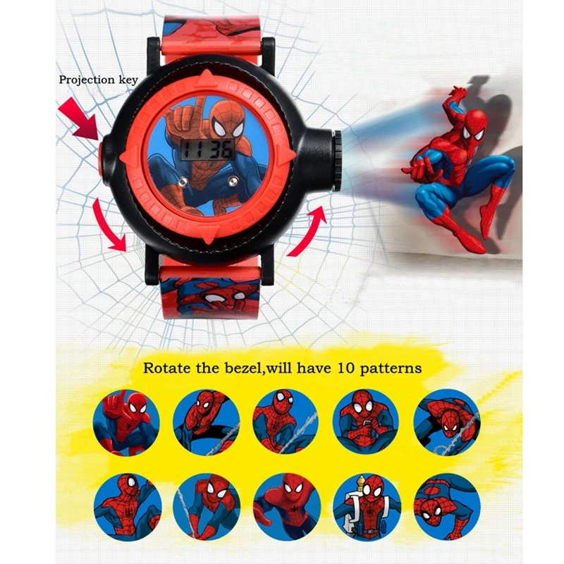 Stebuklas Hero Spider-Men Berniukai Palūkanų Laikrodžiai Projektorius 10 Modelių Vaiko Skaitmeninis Laikrodis Studentų Dovana Lengva Skaityti Laiko Vaikas Žiūrėti Naujas