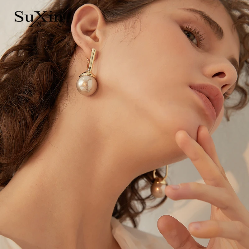 SuXin auskarai 2020 naujas paprastas sferinis temperamentas auskarai moterims, ilgą perlų pakabukas auskarai, papuošalai, dovanos