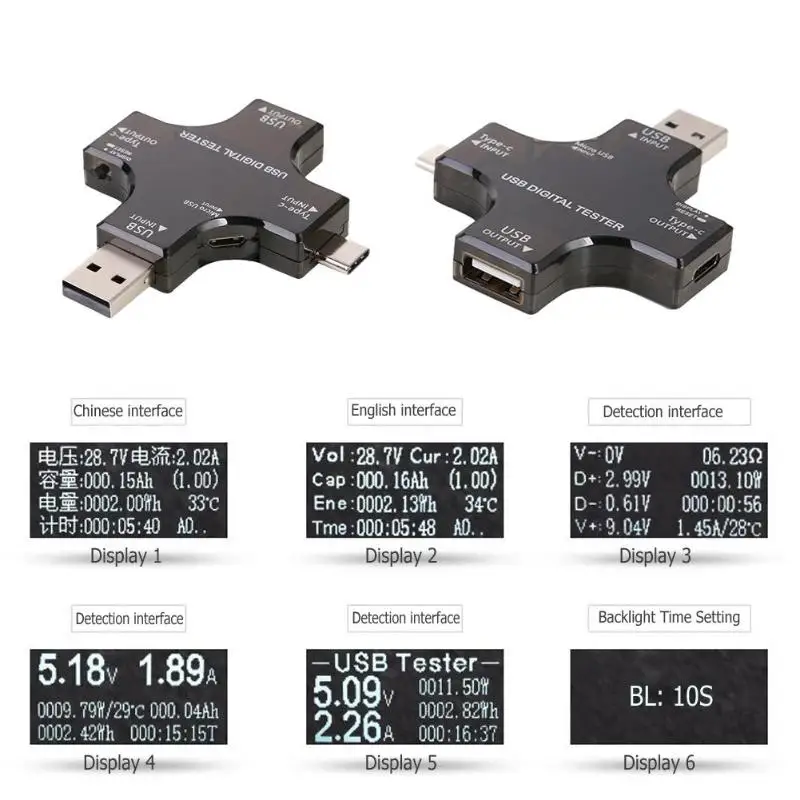 Tipas-C PD USB Testeris DC Digital Voltmeter Ammeter Įtampa Srovės Detektorius Paramos QC3.0 QC2.0, Bc1.2, Apple 2.4