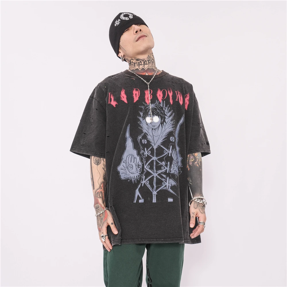 UNCLEDONJM 2021 Sugadintas negabaritinių marškinėliai Hip-Hop Streetwear Marškinėlius Harajuku Vasaros trumpomis Rankovėmis T-Shirt anime marškinėliai LSD02