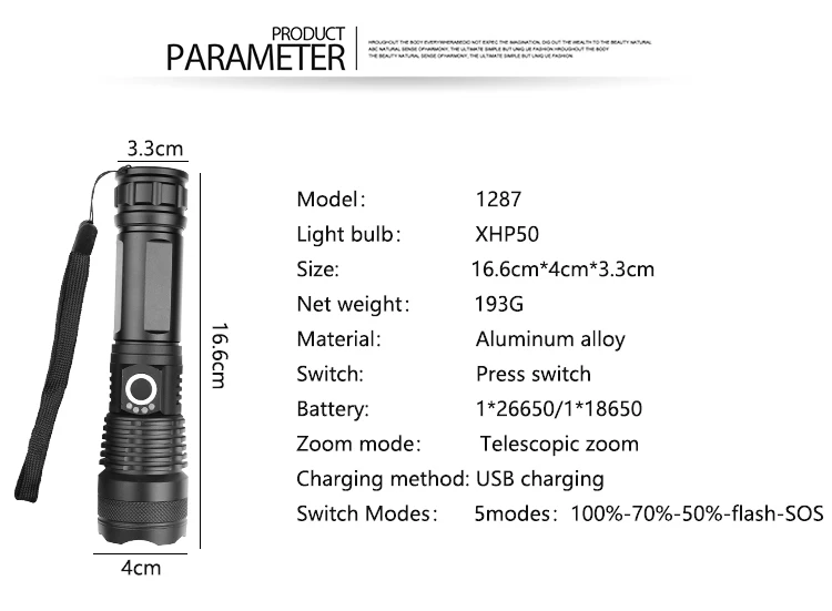 USB Zoomable Fakelas XHP50 XHP70 Įkrovimo Flashlamp galingiausių XHP70.2 LED Medžioklės Žibintuvėlis Naudoja 18650 Baterija 26650