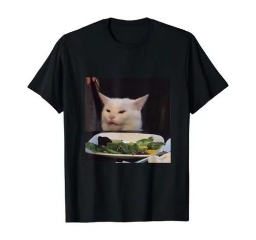 Vakarienės Stalo, Katė Meme Juokingas Interneto Šaukti Supainioti Dovana Black Vyrų T-Shirt NAUJAS