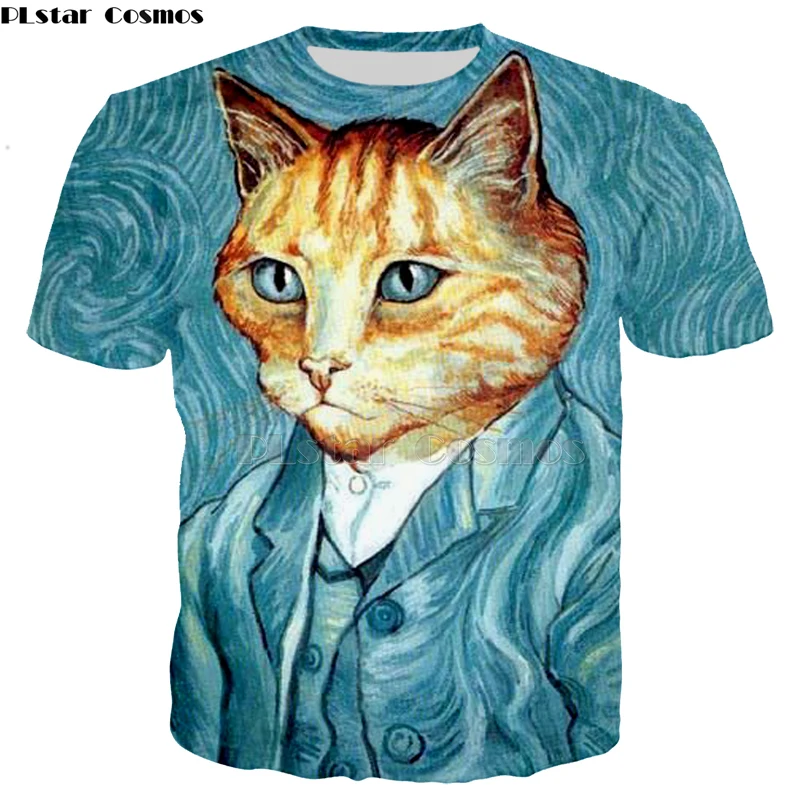 Van Gogh meno katė Spausdinti Atsitiktinis Harajuku Unise T-Shirt Vasaros trumpomis rankovėmis Atsitiktinis Apvalios kaklo Pigūs Drabužių streetwear Femme marškinėliai