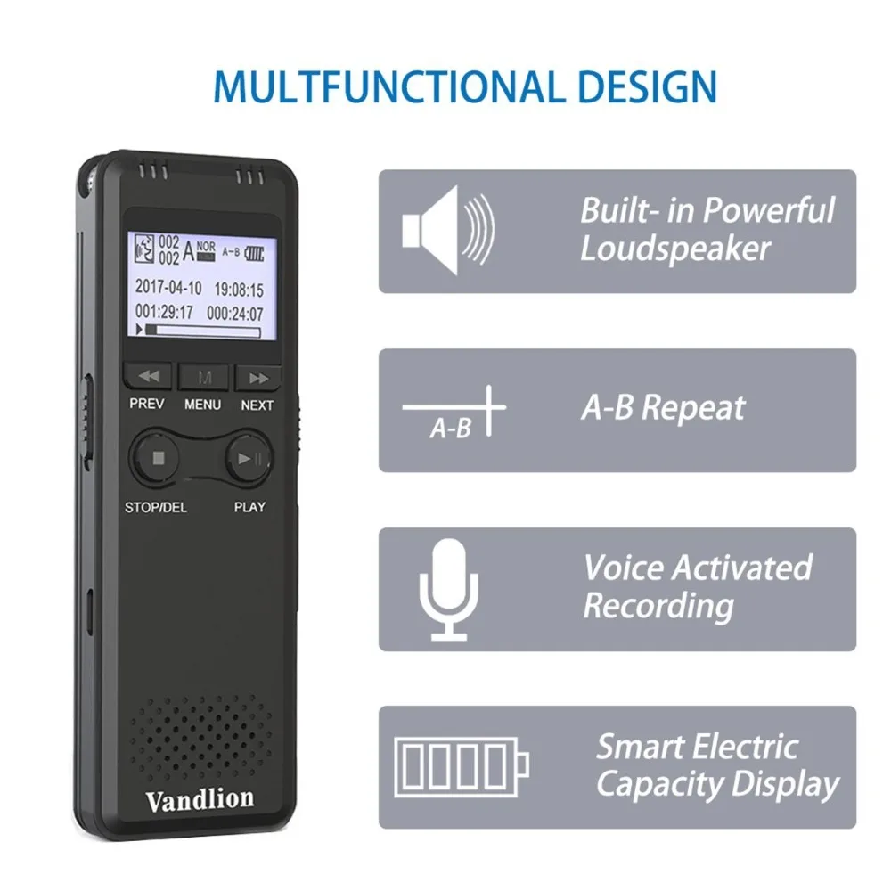 Vandlion Diktofonas Mini HD Triukšmo Mažinimo MP3 Verslo Profesinio diktofoną, bet bodhis nenorėjo Su Balso Aktyvuota Funkcija Juoda V30