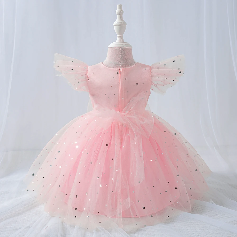 Vasaros Žvaigždžių Blizgučiais Nėrinių Suknelė Princesė Vaikas Mergina Vestuvių Vaikams Apsirengti Drabužius Pirmojo Gimtadienio Baby Girl Dress 24 mėnesiai