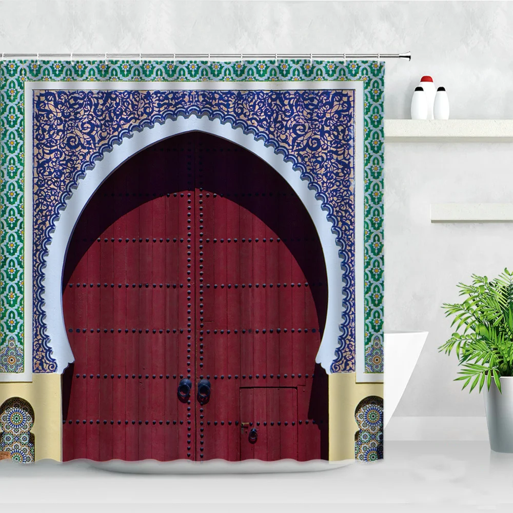 Vonios Kambarys Vandeniui Dušo Užuolaidos Nustato Senovės Maroko Architektūros Pavyzdys Akmens Durų Spausdinimo Poliesteris Namų Dekoro Užuolaidos