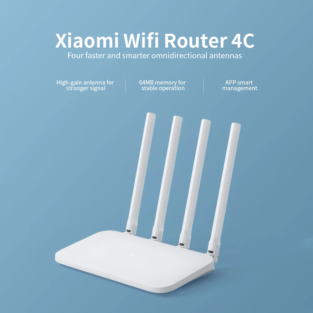 Xiaomi Mi WIFI Router 4C 64 RAM, 802.11 b/g/n 2.4 G 300Mbps 4 Antenos Smart APP Kontrolės Juosta Bevielis Maršrutizatorius Kartotuvų