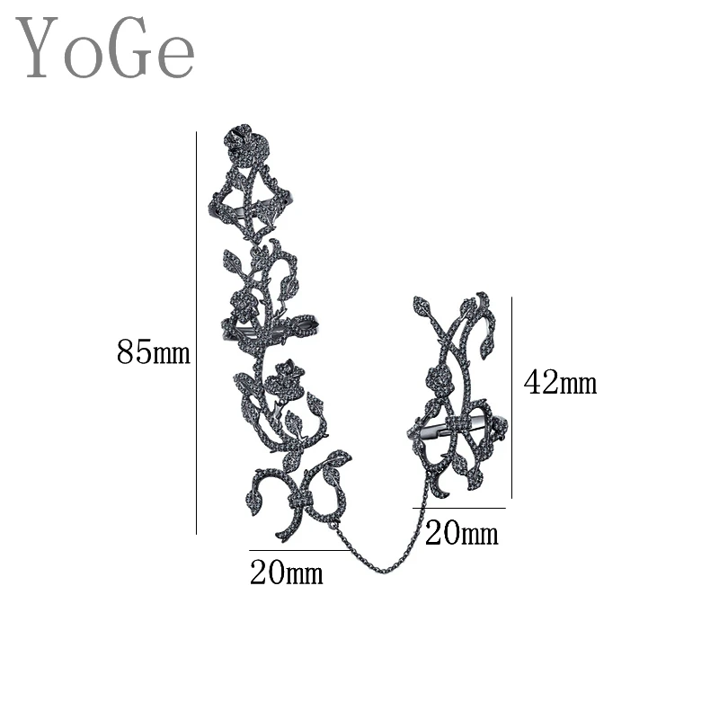 YoGe R1085B Prabanga AAA CZ naujų Nano juoda akmens rožių gėlių kairės pusės dvigubo piršto sąnario žiedas moterims