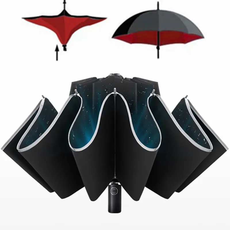 Šviesą Atspindinčios Didelis Parapluie Atvirkštinis Skėtis Automobilių Verslo Sulankstomas Skėtis Nuo Lietaus Vyrų, Moterų, Automatinė Reverso Skėčiai Stiprus