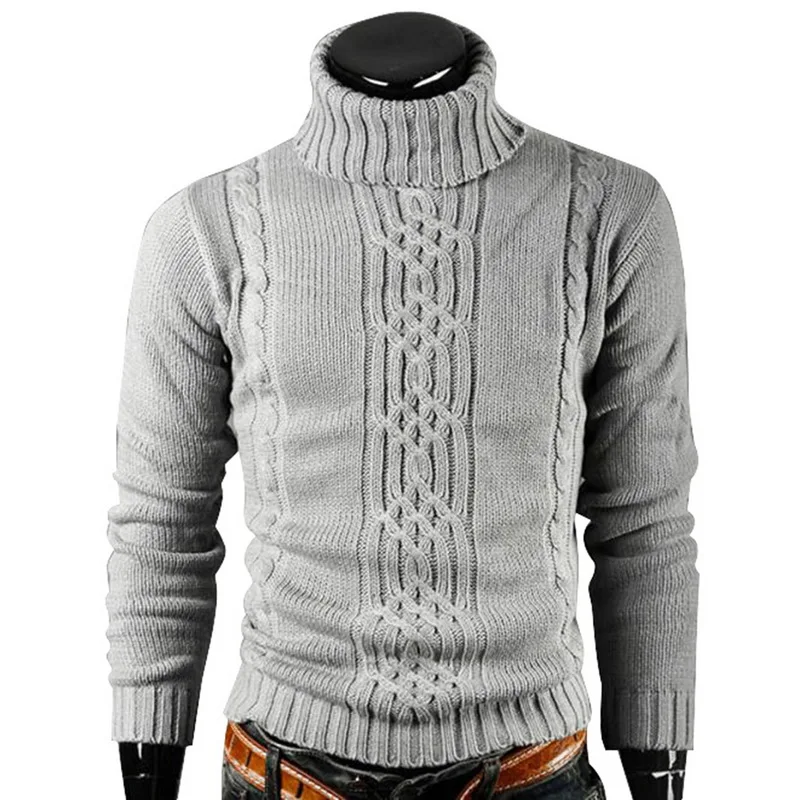 Žiemos šiltas aukštas-kaklo džemperis vyrams retro vyriški laisvalaikio puloveriai vyriški švarkai Slim megztiniai megztiniai vientisos spalvos puloveriai