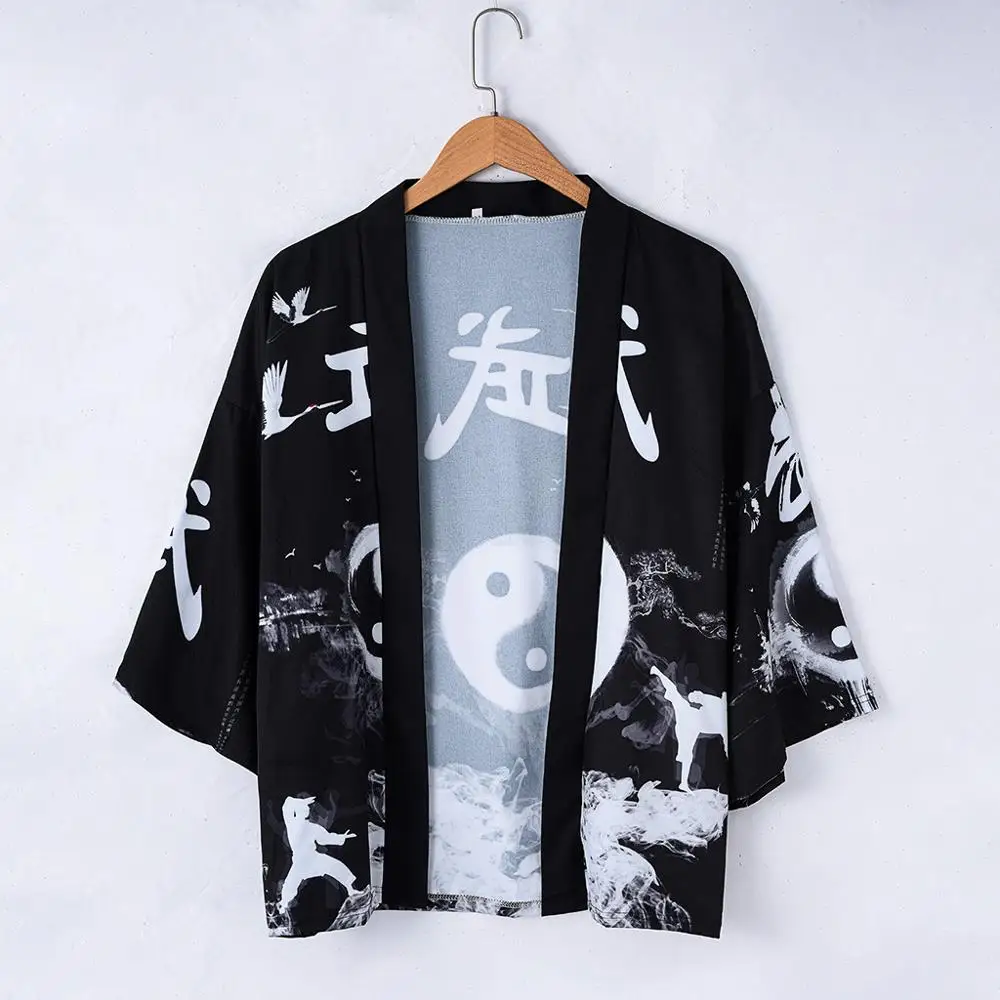 Žuvų Spausdinti Pora Moterų Streetwear Kimono Megztinis Skraiste Moterų Unisex Japonijos Tendencija Kimonos Azijos Drabužiai