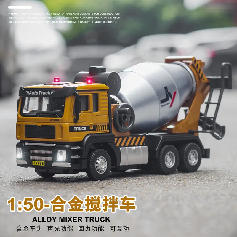 1:50 Lydinio Inžinerijos Sunkvežimių Diecast Žaislinių Transporto Priemonių Modeliavimas Maišytuvas Ekskavatorių Jungtinio Kilnojamojo Garso Ir Šviesos Traukti Atgal, Automobilių Vaikams