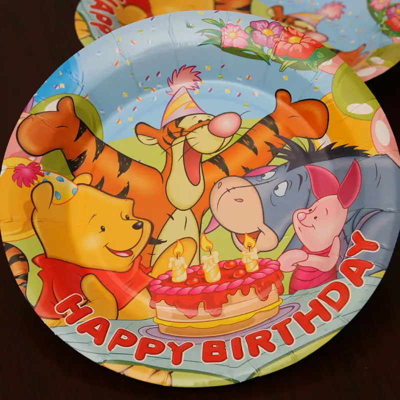 100vnt Mikė Pūkuotukas Tigras Popierinės Lėkštės ir Puodeliai, Vienkartiniai Tortas Keptuvės baby shower gimtadienio dekoracijos vaikams