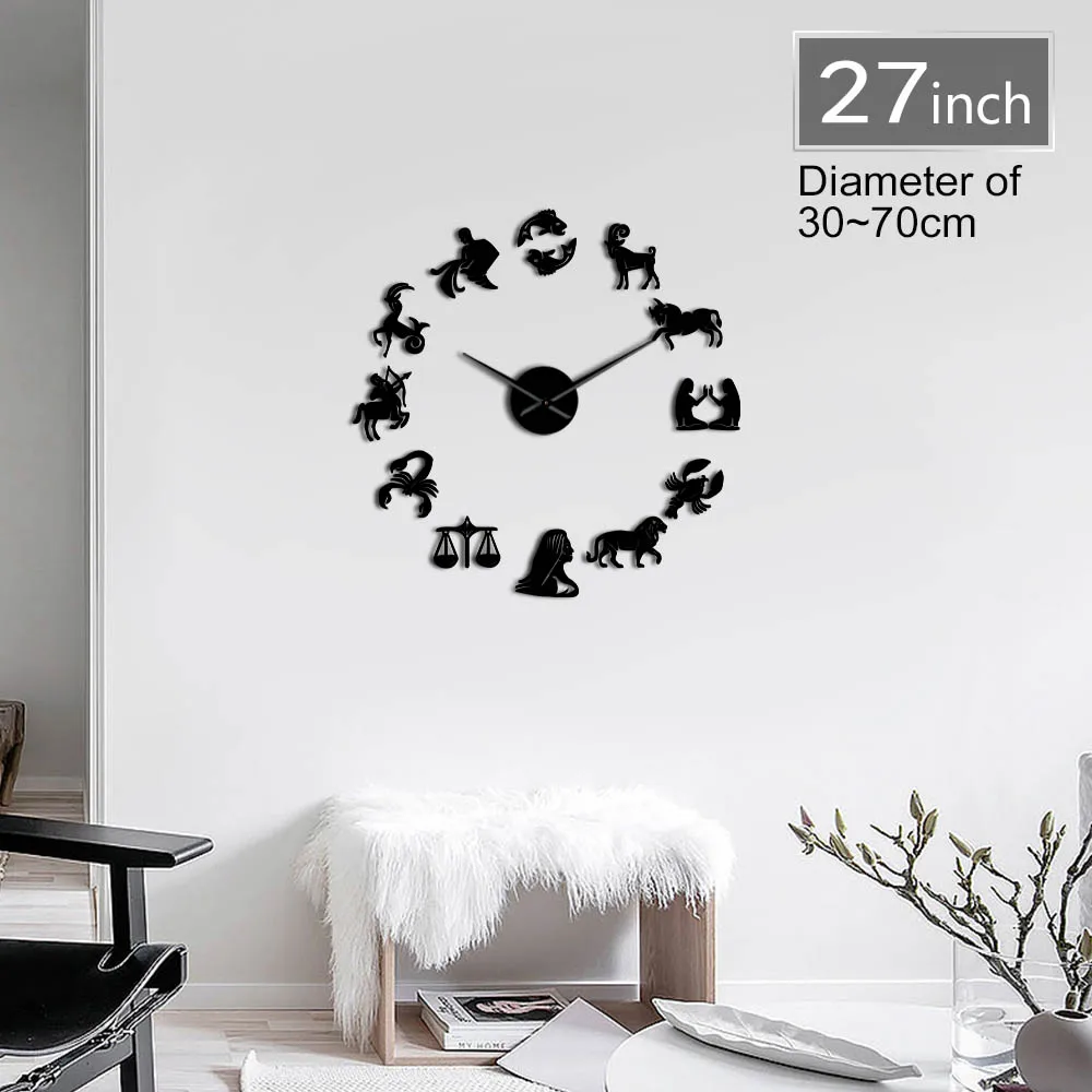 12 Zodiako Ženklų 3D Akrilo PASIDARYK pats Sieninis Laikrodis Modernus Astrologija Sienos Meno Dekoro Ramioje Valyti Laikrodis Žiūrėti Kūrybos Paroda Veidrodžio Efektas