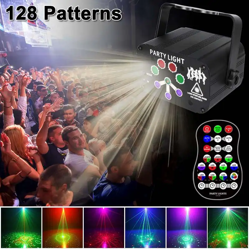 128 Modelis Scenos Šviesos Balso Garso Kontrolė, Diskoteka, DJ RGB UV Lazerio LED Šalies Šviesos Projektorius Raudona Mėlyna Žalia Lemputė USB Įkrovimo