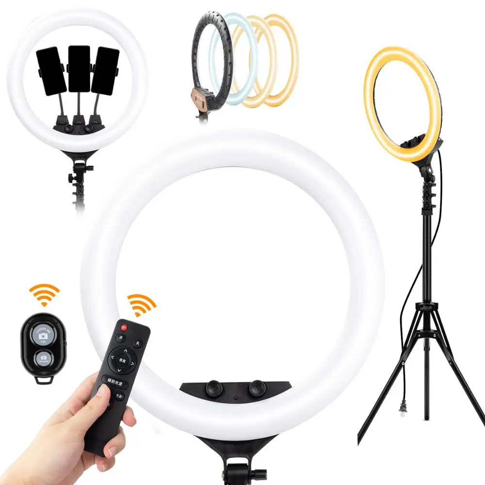 18in LED Šviesos Žiedas su Trikoju Profesinės Ringlight Selfie Šviesos Žiedas Lempa, w/ Nešiojamas Krepšys, Nuotolinio Valdymo pulto Telefono Turėtojas