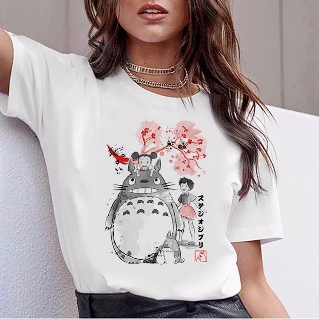 2019 Juokinga Totoro Marškinėliai Spirited Away marškinėliai Studio Ghibli Marškinėlius Japonų Anime Grafikos Harajuku Moterų Moterų Top Tee Marškinėliai