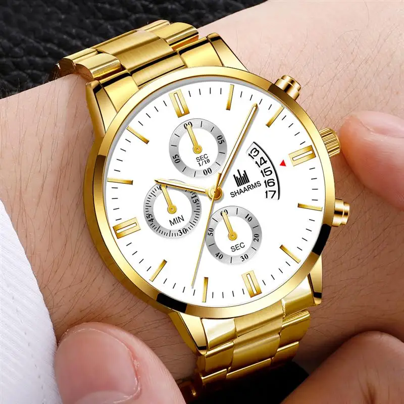 2019 Vyrų prabangių verslo Karinės Kvarco žiūrėti aukso nerūdijančio plieno juosta vyrų laikrodžiai Dienos kalendoriaus vyrų laikrodis Relogio tiesiogiai