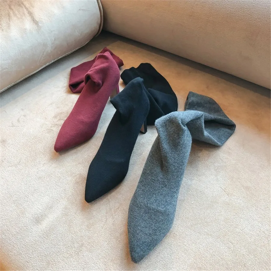 2019 naujas megztas vilnos medžiaga TPR padas elastinės kojinės, batai, paprastas stilius nurodė aukštakulnį storio su moterų mados batai.