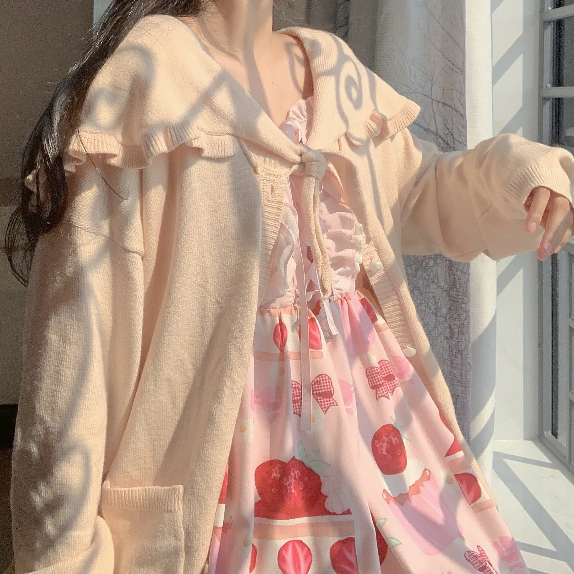 2020 M. Rudenį Naujų Japanese Lolita Saldus Preppy Stiliaus Megztiniai Kawaii Peter Pan Apykaklės Prarasti Ilgomis Rankovėmis Mezgimo Cardigan Megztiniai