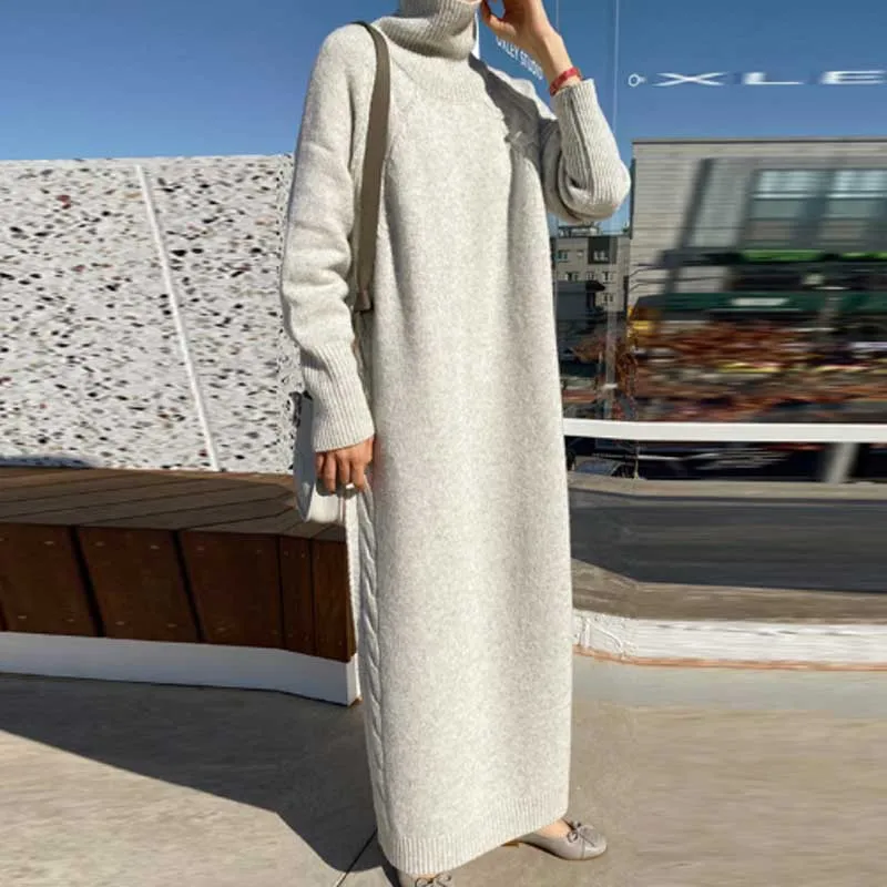2020 Megztinis Suknelė Moterų Žiemos Naujas Mados Plius Dydis Golfo Megzti Megztinis Suknelė Korėjos Vientisas Elegantiškas Prarasti Ilga Suknelė
