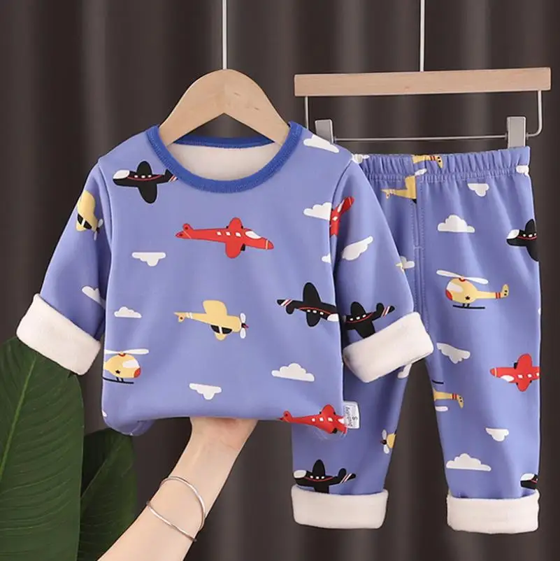 2020 Naujas Berniukų, Mergaičių Rudens Žiemos animacinių filmų modelis šiluminė Plius kašmyras apatiniai, pižama kostiumas kūdikių namų paslaugų kostiumas 0-6Y