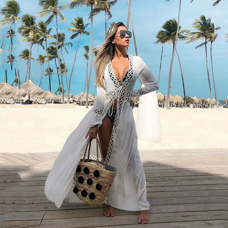 2020 Naujausias Karštos Moterys Vasarą Boho Stiliaus Šifono Bikini Padengti Iki Tuščiaviduriai Iš Kostiumėliai, Maudymosi Kostiumas, Paplūdimio Suknelė, Ilgas, Maxi Sundress