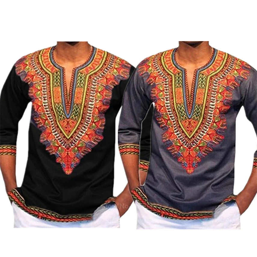 2020 Vyrų Afrikos Viršūnių Tradicinių Dashiki Spausdinti Marškinėliai Ilgomis Rankovėmis Heidi Bazin Mados Hip-Hop Streetwear Atsitiktinis Vyras Afrikos Drabužiai