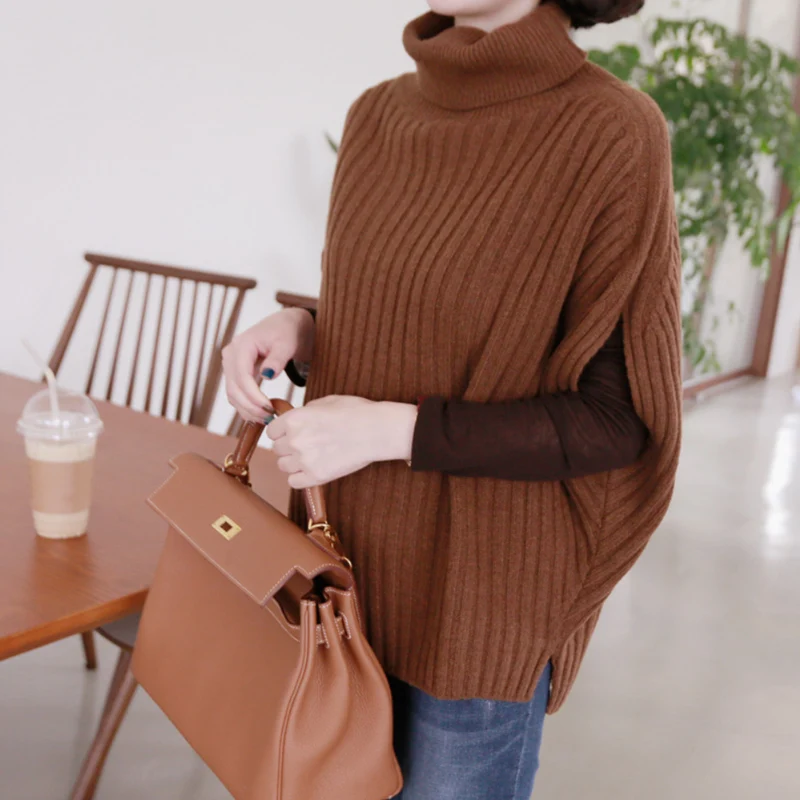 2020 m. Rudens ir žiemos naujų aukštos pritvirtinti rankovių kašmyro megztinis moteriška storas megztas apačioje megztinis Rankovės pulloverBatwing