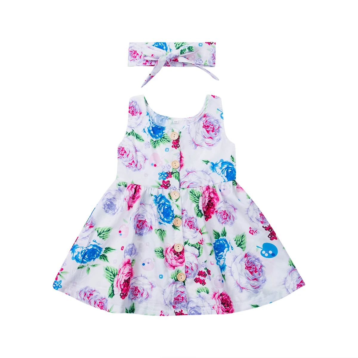 2020 metų Vasaros Drabužių Mielas Kūdikis Mergaitėms, Vaikams, Kūdikiams Gėlių Medvilnės Suknelė Bamblys Šalis Saldus Princesė Dress+ Lankelis 2vnt/Komplektas